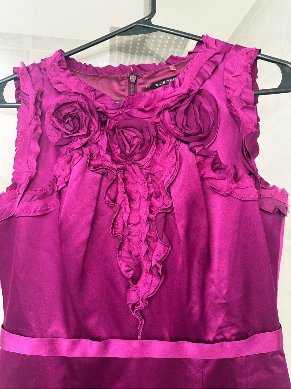 Elie Tahari Magenta Rosette Ruffle Sleeveless Camisole